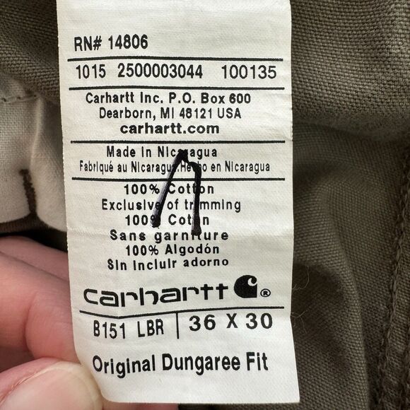 Carhartt B151 Loose Fit Canvas Utility Work Pant Carpenter Light Brown 36x30 - Picture 13 of 13